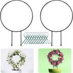 Legigo Black Metal Plant Trellis - Iron Vine Support Wire with 10 Twist Ties for Potted Flowers (2 Circle)