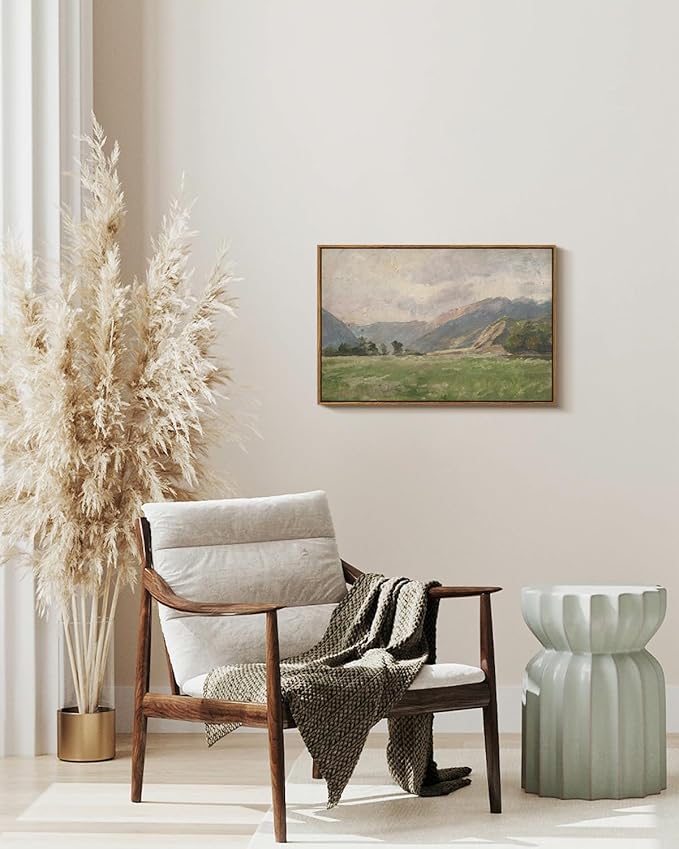 InSimSea Framed Canvas Wall Art Vintage Decor, Prairie Mountain Landscape Paintings, Large Prints, Farmhouse Decor, Natural Scenery Hanging Wall Decorations for Living Room Bedroom, 20"x30"