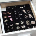 DesignSter Small Jewelry Tray-Ring Organizer 2PCS Premium Velvet Rings Earrings Display Tray Storage Insert Holder for Jewelry Box, Drawer, Dresser (6 Grids, Black)
