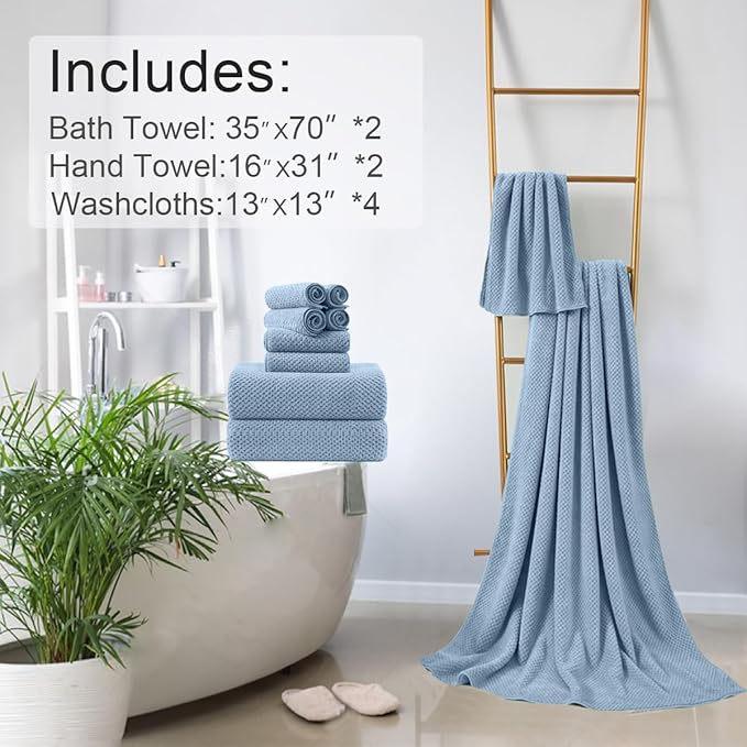 8-Piece Blue Bath Towels Set,2 Oversized Large Bath Towels Sheet,2 Hand Towels and 4 Washcloths - 600 GSM Soft Luxury Towel Set,Highly Absorbent Quick Dry Towel Collection for Bathroom,Hotel and Spa