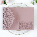 PONATIA 5.12 x 7.2 Dusty Rose Laser Cut Wedding Invitations, 5x7 Trifold Laser Cut Invitation Pockets with Envelopes for Wedding Bridal Shower Engagement Quinceanera Invitations (20PCS No Inner Sheet)