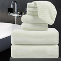 8-Piece Premium Towel Set for Bathroom|2 Oversized Large Bath Sheet,2 Hand Towels,4 Washcloths|Soft Cozy Highly Absorbent Fast Dry Microfiber Shower Towel Set for Hotel Bathroom Essentials,Green White
