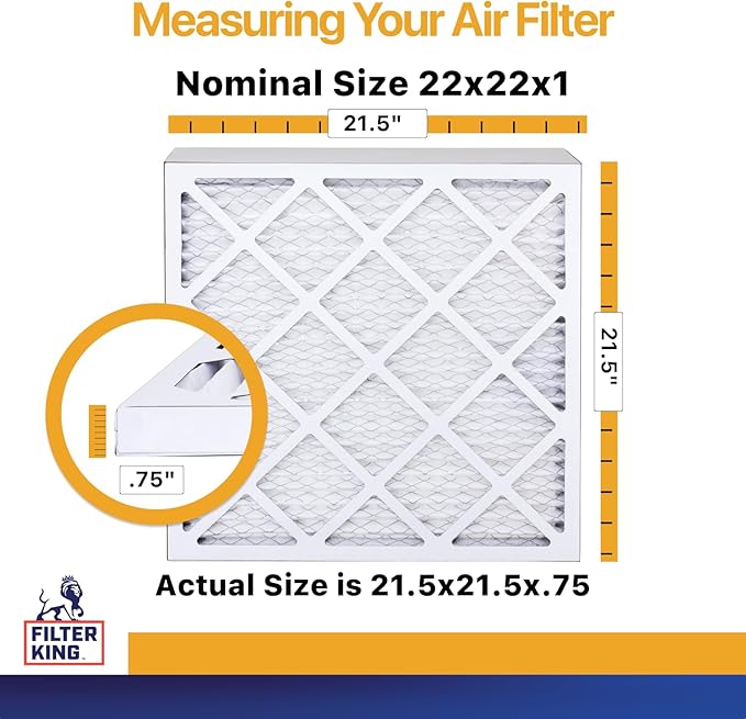Filter King 22x22x1 Air Filter | 6-PACK | MERV 13 HVAC Pleated A/C Furnace Filters | MADE IN USA | Actual Size: 21.5 x 21.5 x .75"