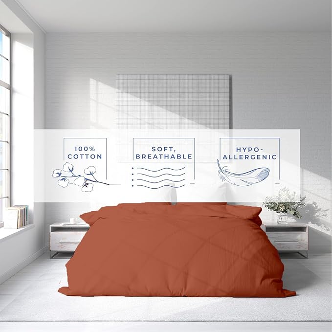 Kotton Culture 1 Pc Custom Size Duvet Cover Only -100% Egyptian Cotton Sateen 600 Thread Count Ultra Soft Premium Durable Comforter Cover Zipper Closure & Corner Ties (Burnt Orange, Custom)