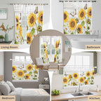 Yellow Sunflowers Living Room Curtains 84 Inch Length, Window Curtains Tab Top, Vintage Country Flowers Butterfly Wood Board Light Filtering Window Treatments Drapes 52"x84" 2 Panel