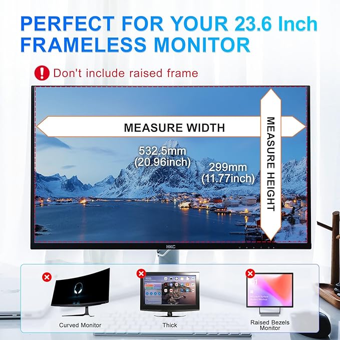Magnetic 23.6 Inch Privacy Screen for Computer Monitor 16:9 Aspect Ratio, Hanging Removable Anti-Blue/Glare Protector Film, Anti Spy Desktop Security Private Filter 23.6in
