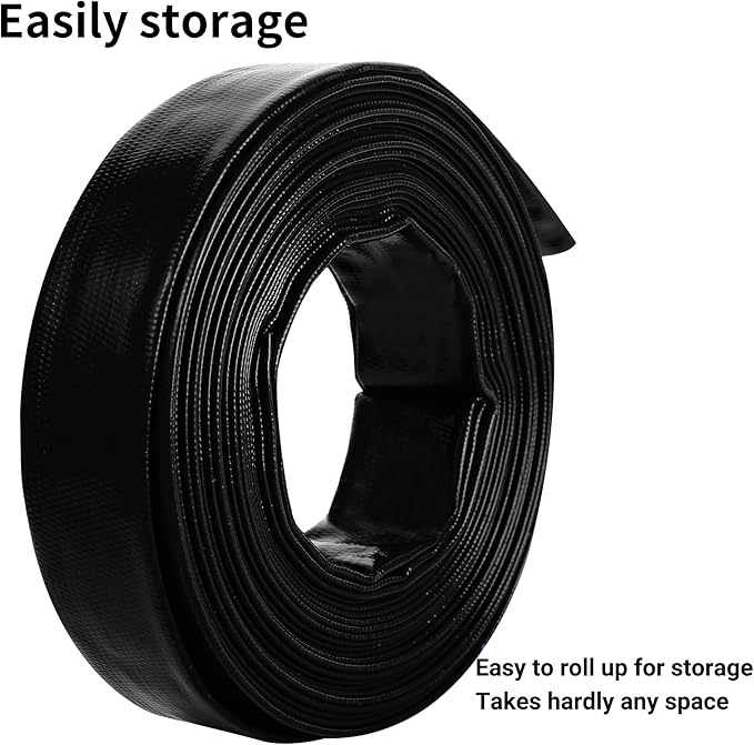 1-1/2" x 50 FT Pool Backwash Hose, Black Heavy Duty Reinforced PVC Lay Flat Water Discharge Hose for Swimming Pool Filter Pump,with 2 Clamp