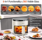 6-IN-1 Glass Air Fryer,4.5QT Air Fryer with Viewing Glass Pot, Air Fry, Roast, Reheat, Dehydrate, Air Crisp Technology,Nonstick & Dishwasher Safe Basket,97% Less Oil,Features Digital Timer