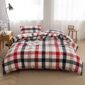 FACE TWO FACE Bedding Duvet Cover Set100% Washed Cotton Duvet Cover Linen Like Textured Breathable Durable Soft Comfy(Full, Blue red Grid)