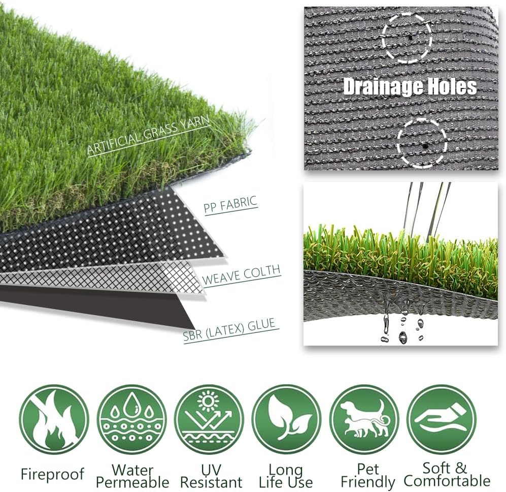 Petgrow Luxurious Artificial Grass Realistic Turf 5 X 41 Feet,1.57 Inch Pile Height Ultrathick Indoor/Outdoor Dog Fake Faux Grass,Synthetic Grass Rug Garden Landscape Patio,Drainage Holes