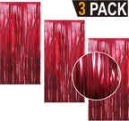 GOER 3.2 ft x 9.8 ft Metallic Tinsel Foil Fringe Curtains Party Photo Backdrop Party Streamers for Birthday,Graduation,New Year Eve Decorations Wedding Decor (3 Pcs,Burgundy)