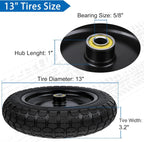 13 Inch Flat Free Wheels Tires 4.00-6 Solid Replacement with Universal 5/8" Axle Bore Hole, 16 Spacers and 8 Pins, for Wheelbarrow, Garden Wagon, Hand Truck, Trolley, Lawn Mower, 4 Pack