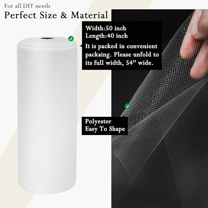 IONTACH White Tulle Fabric Rolls 54 Inch by 40 Yards Fabric Tulle Bolt for Wedding Christmas Decorations DIY White Tutu Baby Shower Table Skirt Ceiling Decor Birthday Party Craft Supplies