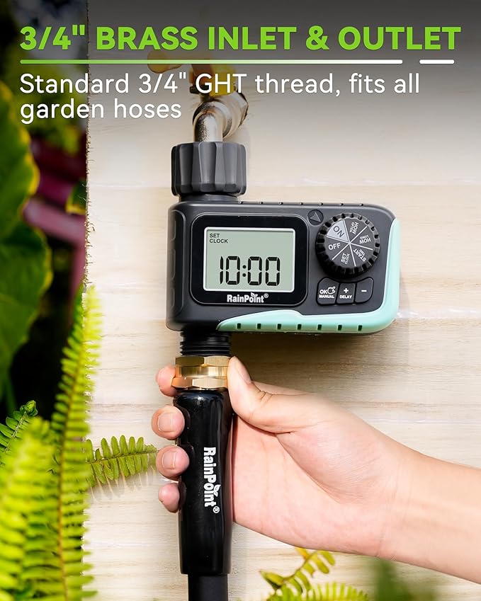 RAINPOINT Sprinkler Timer, Programmable Water Timer for Garden Hose, Outdoor Soaker Hose Timed with Rain Delay/Manual/Automatic Watering System, Digital Irrigation for Yard, Lawn, 1 Outlet