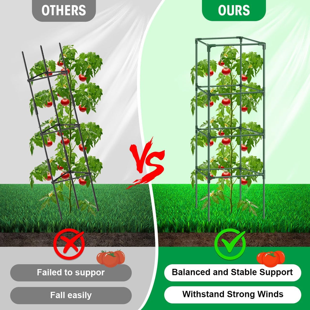 6Pack Tomato Cage, 57*15.4*15.4 Inches Garden Tomato Cages Plant Support Square Pole, Heavy Duty Steel Plant Tower Stakes,Cherry Tomato Trellis Cucumber for Climbing Vegetables Flowers Fruits-Green