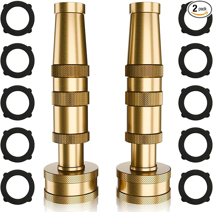 Garden Hose Nozzle Brass Water Nozzle, Brass Hose Nozzle with Adjustable Spray Rotates, High Pressure Hose Nozzle Spray Nozzles for Garden Hose(2 Pack)