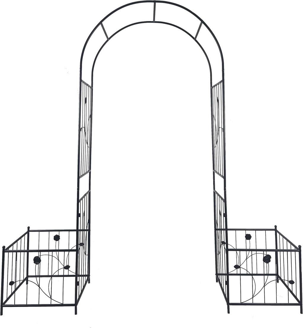 Metal Garden Arch with 2 Plant Stands, Garden Arch Trellis for Climbing Plants Outdoor, Garden Arbor for Weddings Party Events Decoration, 79.5" L X 19.7" W X 86.6" H, Black