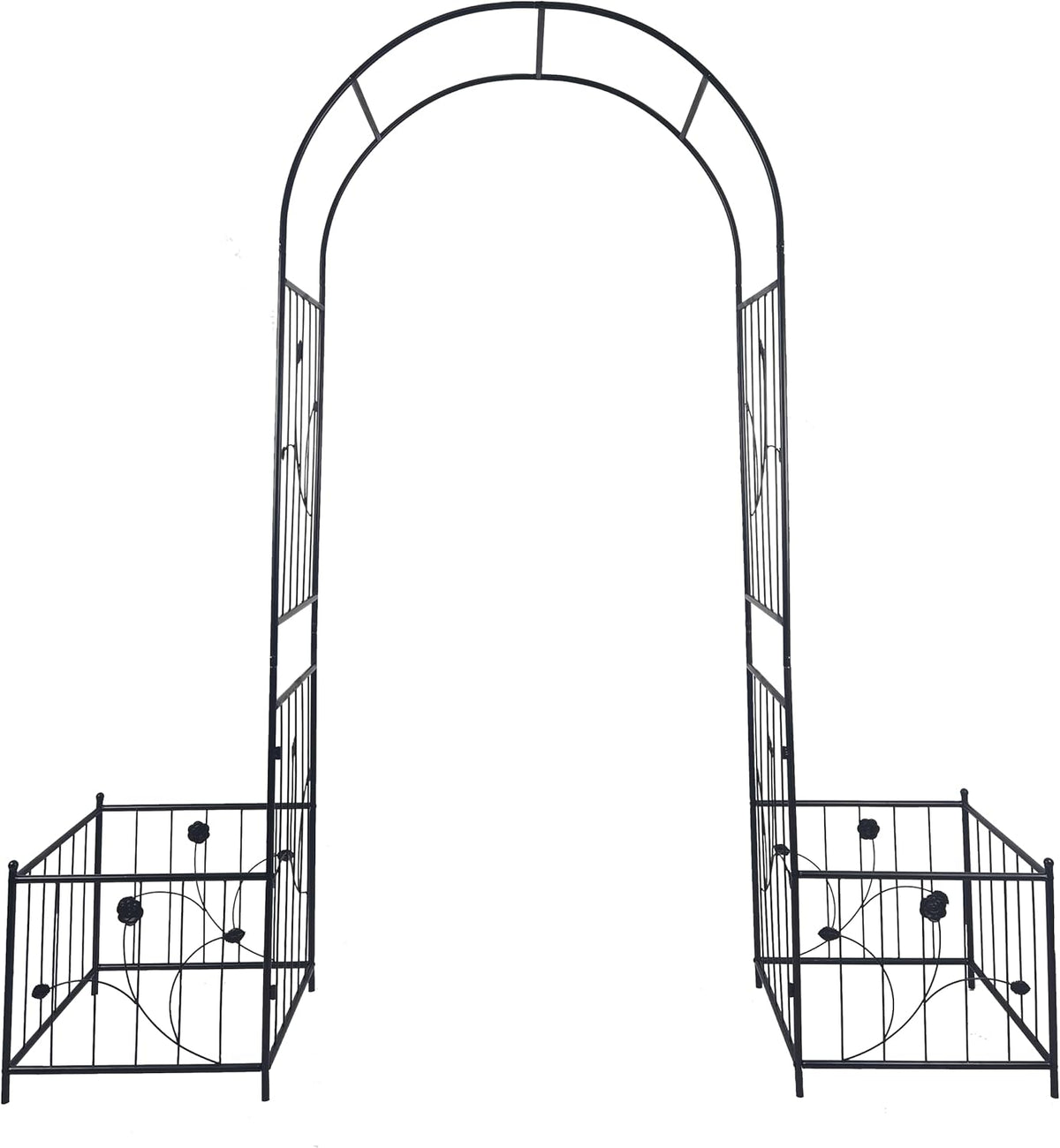 Metal Garden Arch with 2 Plant Stands, Garden Arch Trellis for Climbing Plants Outdoor, Garden Arbor for Weddings Party Events Decoration, 79.5" L X 19.7" W X 86.6" H, Black