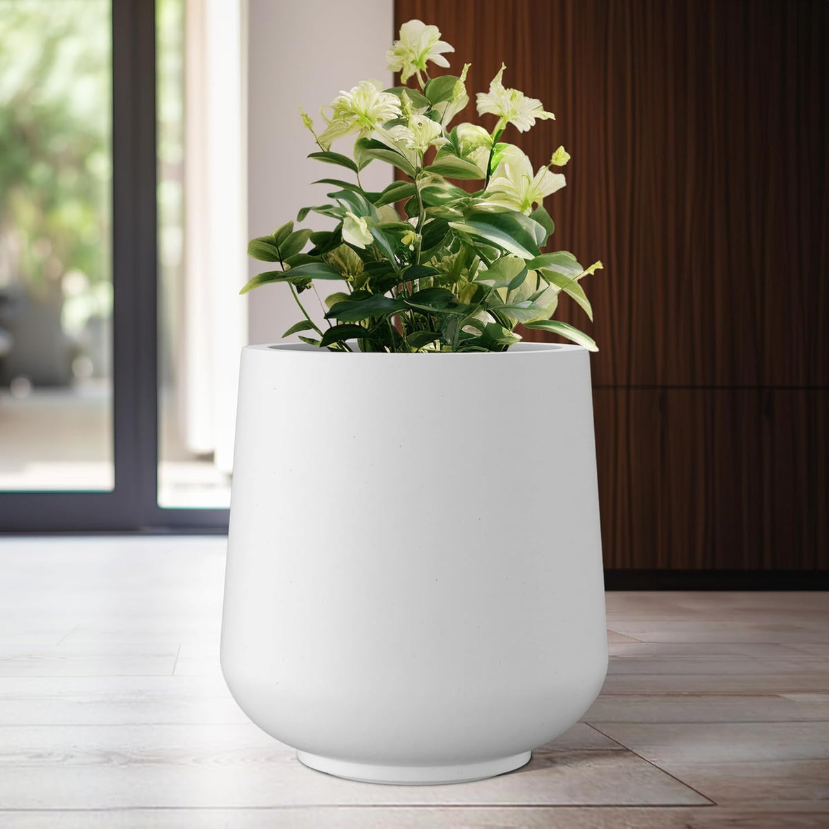Kante 11.6" Dia Round Concrete Planter, Outdoor Indoor Large Plant Pots Containers with Drainage Hole and Rubber Plug for Home Garden Patio, Pure White
