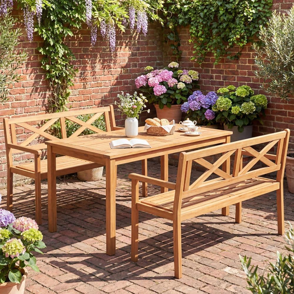 2-Person Acacia Wood Garden Chair Armrests Backrest 44in Seat Width 800lb Capacity for Patio