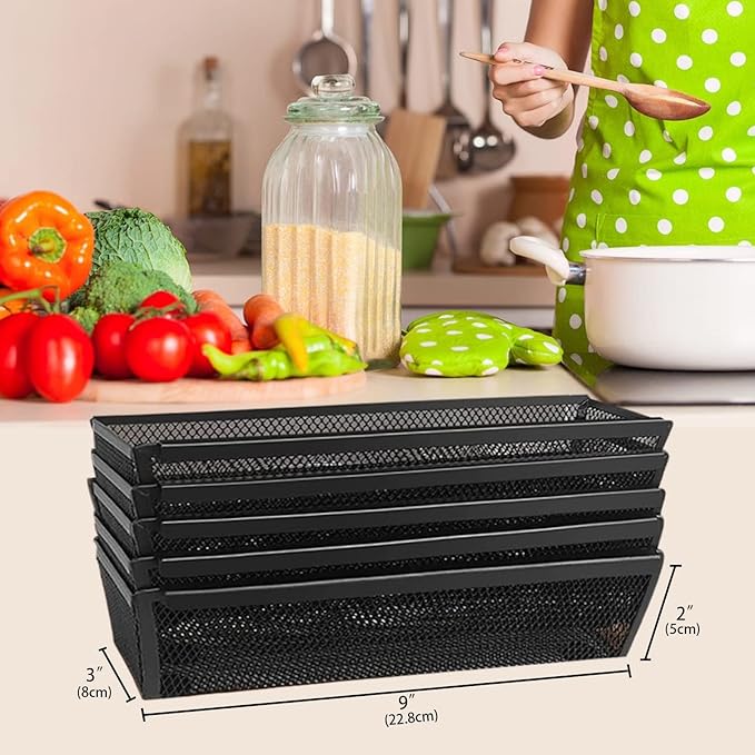 4PCS Drawer Organizer, Mesh Drawer Organizer with Interlocking Arm for Utensil, Cosmetic, Flatware, Pen (9 * 3 * 2 Inches, Black)