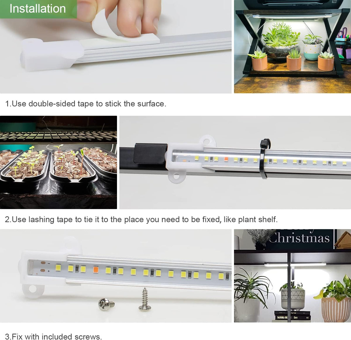 Wiaxulay LED Grow Light Strips, 6000K Full Spectrum Sunlike Growing Lamp with 6/12/16H Timer, 5 Dimmable Levels for Hydroponics, Succulent, Plant Shelf, 2 Pack