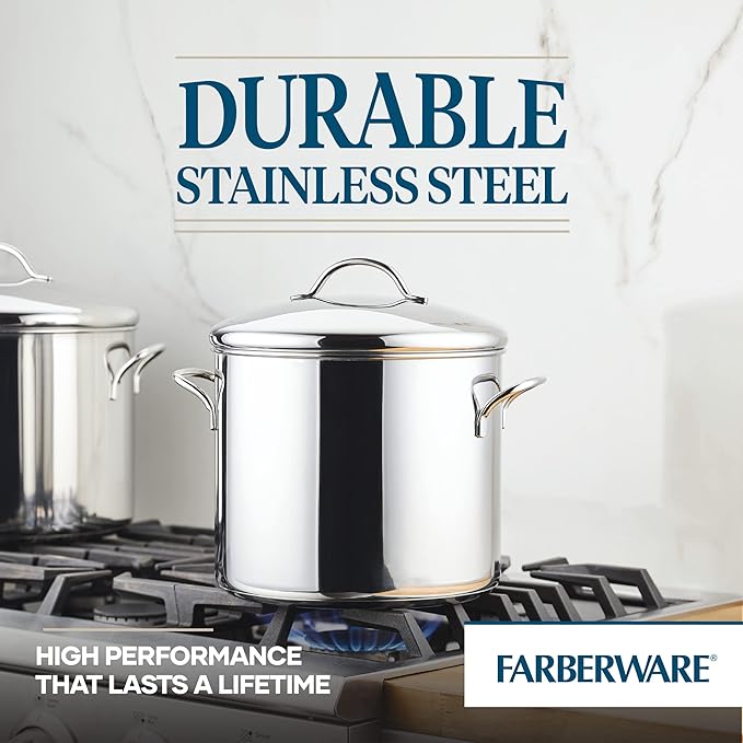 Farberware 50008 Classic Stainless Steel Stock Pot/Stockpot with Lid - 12 Quart, Silver