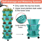 Vertical Planter, 7 Tier Stackable Strawberry Planter with Garden Tool Set, Movable Indoor/Outdoor Garden Herb Pot for Growing Vegetables and Succulents, Teal