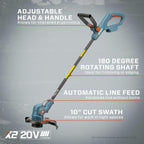 SENIX X2 20 Volt Max* Cordless Grass String Trimmer and Edger Lawn Tool, Detachable Split Shaft, 10-Inch Max Cutting Width, Includes 2.0 Ah Battery and 2A Charger (GTX2-L)