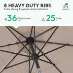 JEAREY 9FT Outdoor Patio Umbrella Outdoor Table Umbrella with Push Button Tilt and Crank, Market Umbrella 8 Sturdy Ribs UV Protection Waterproof for Pool, Garden (Tan)