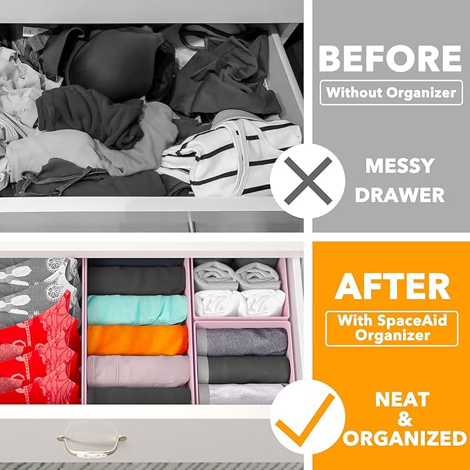 SpaceAid Drawer Organizer Clothes, 12 Pack Dresser Organizer Bins for Nursery, Closet Organization and Storage Dividers for Clothing, Baby Clothes, Underwears, Socks (Pink)