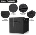 Large 22 Quart Linen Fabric Foldable Storage Bin Cube Organizer Basket with Flip-Top Lid & Handles, Clothes Blanket Box for Home, Office, Closet, Black, 4 Pack 14.6 x 9.5 x 9.5”
