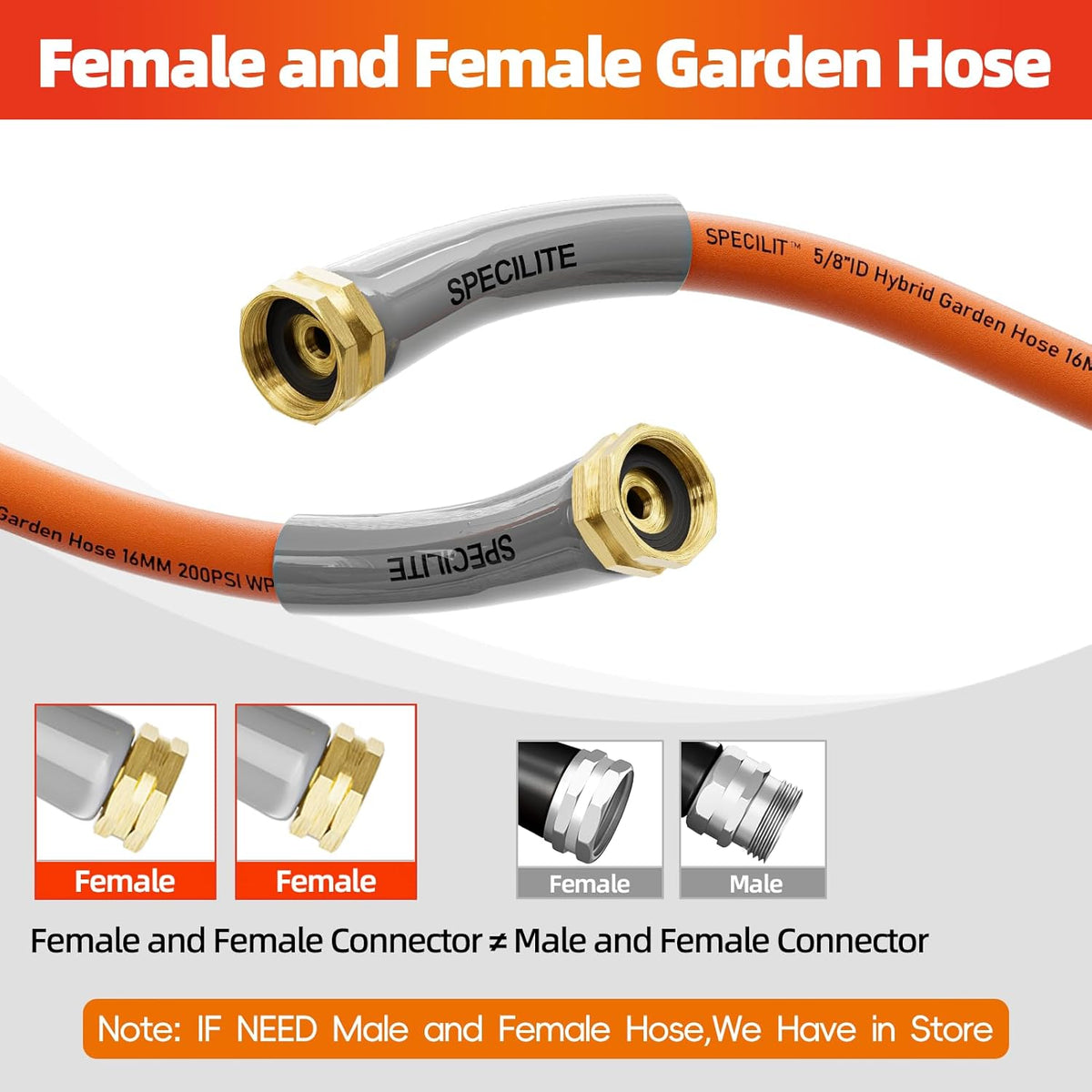 SPECILITE Garden Water Hose 10 ft x 5/8 in with Female to Female Connector, Small Leader Hose for Hose Reel, Heavy Duty, Flexible & Lightweight, Water Pipe, Outdoor Water Hose Extension Adapter