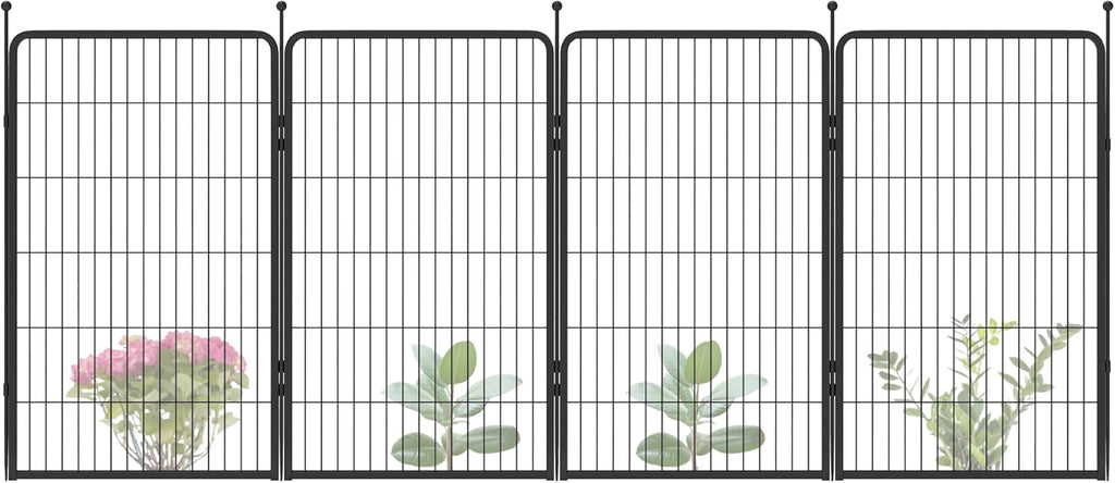 FXW Garden Fence Outdoor for The Yard – 45in(H) x 9.1ft(L) Heavy Duty Metal Animal Barrier for Dog and Rabbit, Decorative Dog Fence, 4 Panels, Black
