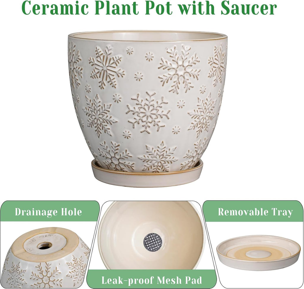 Ceramic Planter 8 Inch Plant Pot with Drainage Hole and Saucer Ceramic Pots for Indoor Plants Outdoor Large Flower Pot for Home Decor White
