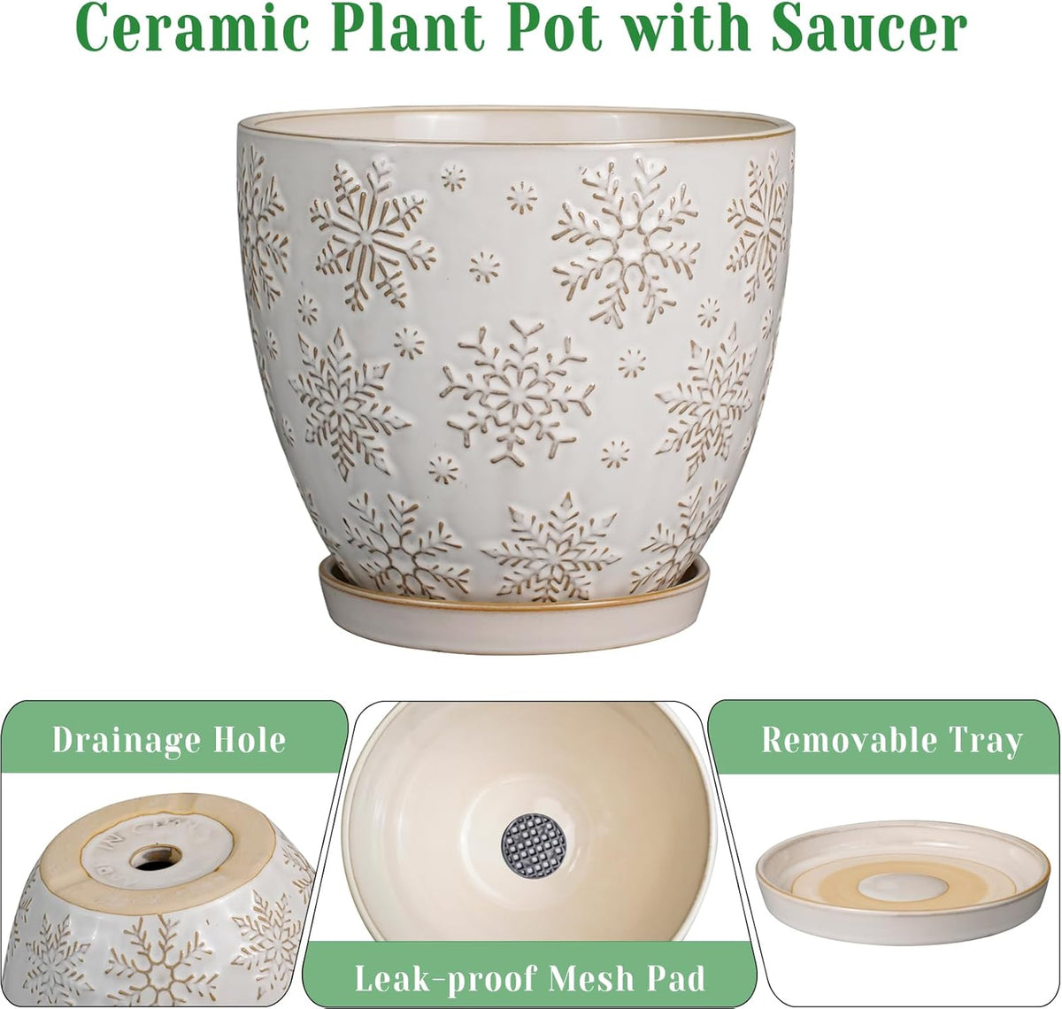 Ceramic Planter 8 Inch Plant Pot with Drainage Hole and Saucer Ceramic Pots for Indoor Plants Outdoor Large Flower Pot for Home Decor White