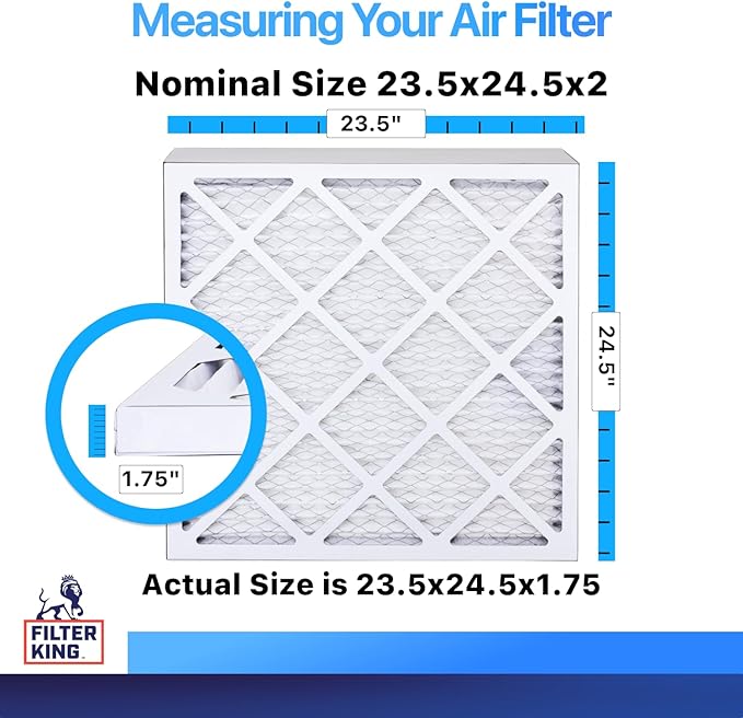 Filter King 23.5x24.5x2 Air Filter | 4-PACK | MERV 8 HVAC Pleated A/C Furnace Filters | MADE IN USA | Actual Size: 23.5 x 24.5 x 1.75"