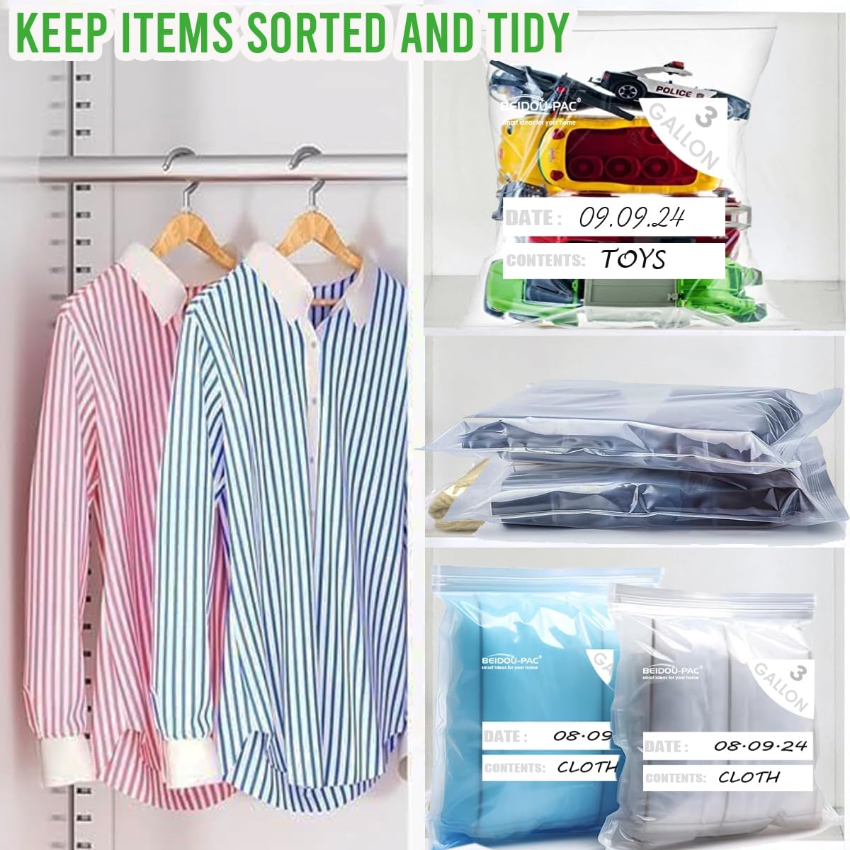 3 Gallon Large Plastic Bags with Zipper Top, | 50 Count | 2 Mil | 16" x 18" | Heavy-Duty Reusable Clear Freezer Storage Bags