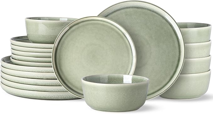 AmorArc Stoneware Dinnerware Sets,Round Reactive Glaze Ceramic Plates and Bowls Set,Highly Scratch Resistant | Dishwasher & Microwave Safe Dishes,Service for 6 (18pc)