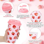 Yungyan 36 Sets Strawberry Party Favors Goodie Cups with Lids and Straws for Birthday Decorations Reusable 16oz Plastic Candy Cups Plastic Straws for Birthday Party (Strawberry)