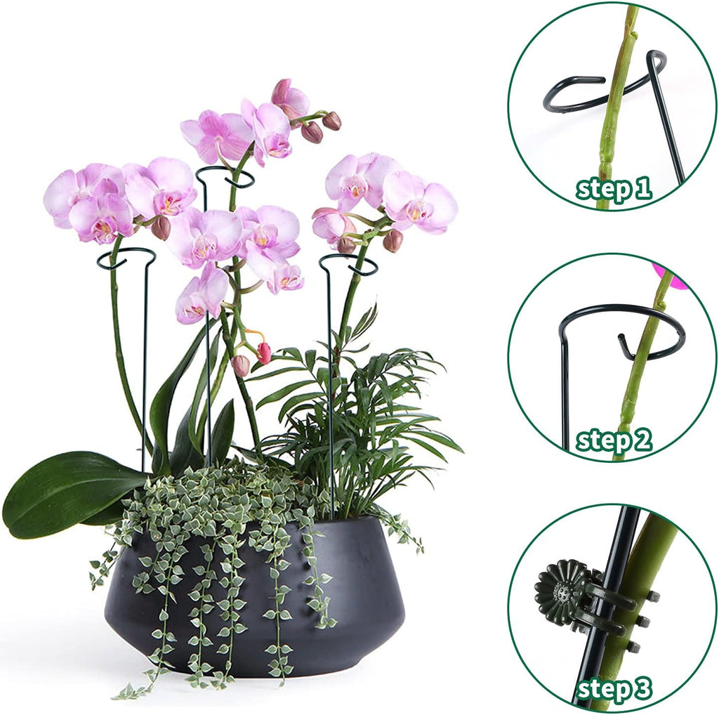 12 Pack Plant Support Stakes with 24 Pcs Plant Clips, Garden Single Stem Support Stake, Plant Cage Support Ring for Indoor Outdoor Flowers Rose Amaryllis Tomatoes Peony Lily Orchid (24 Inch)