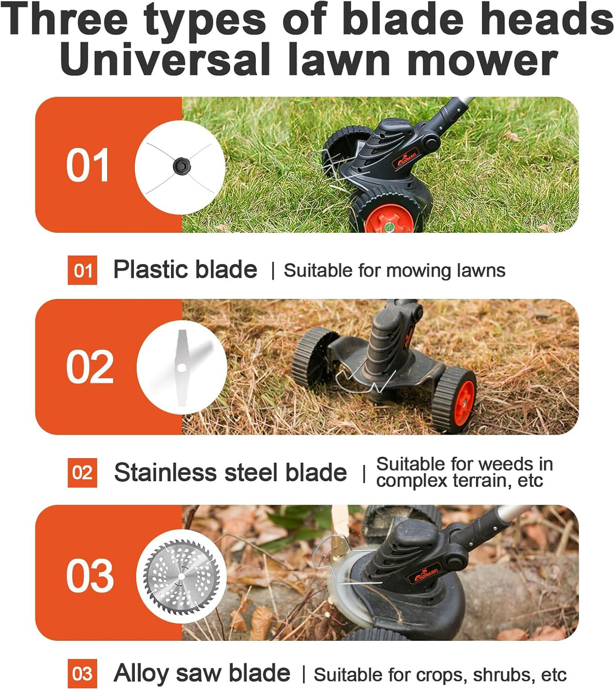 Weed Wacker Eater Cordless Battery Powered Electric Edger Lawn Tool Trimmer String Cordless Whacker Operated Grass Edger Cutter Black-Orange*1 Battery