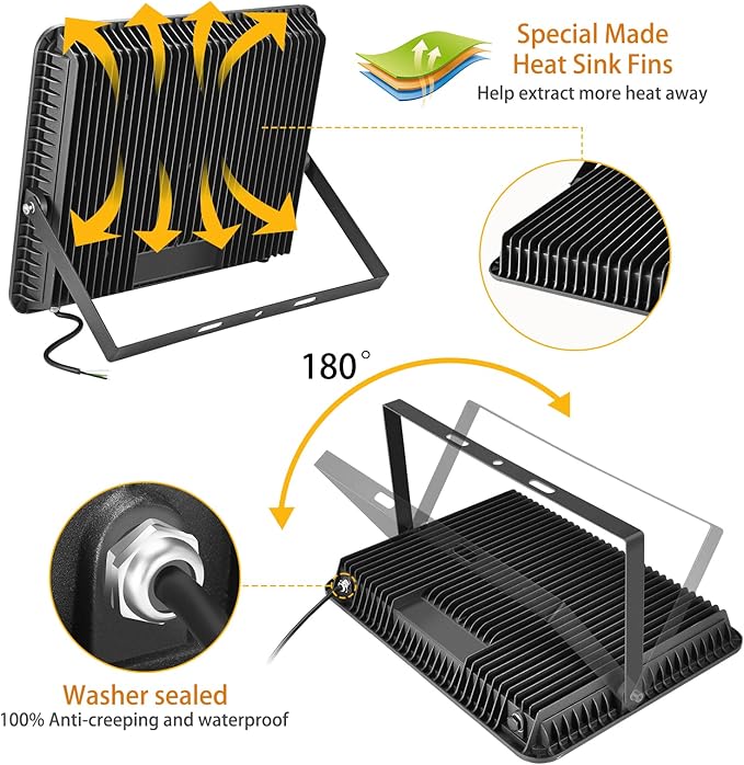 300W LED Flood Light (2000W Equivalent), Super Bright 42,500LM 5000K Daylight IP66 Waterproof Security Outdoor LED Arena Lights Commercial Lighting Floodlight for Backyard|Court|Stadium|Yard
