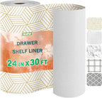 OcePor Non-Adhesive Drawer and Shelf Liner 24IN x 30FT，Non Slip Cabinet and Cupboard Liner, Kitchen Cabinet Liners for Shelves, Waterproof Drawer Shelf Liners for Cabinets/Bathroom Cupboard