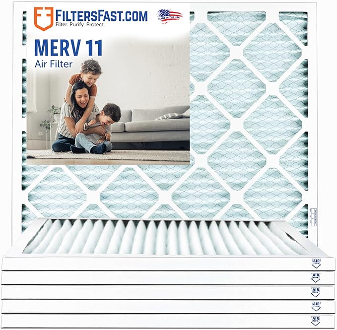 Filters Fast 22x22x1 Air Filter MERV 11, 1" AC Furnace Air Filters, Made in the USA, Actual Size: 21.75"x21.75"x0.75, 6 Pack