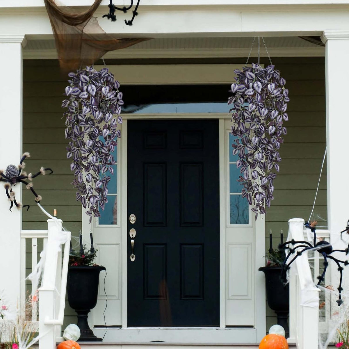 BLEUM CADE Fake Hanging Plants, 4pcs Artificial Hanging Plant, Faux Deep Purple Vines Hanging Plant for Wall Home Living Room Indoor Outdoor Halloween Decor (No Baskets)