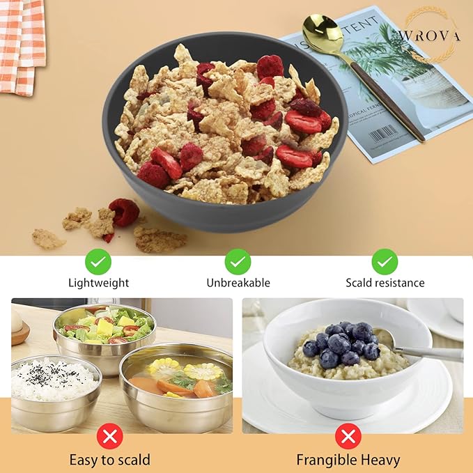 Wheat Straw Bowls Set 60 OZ Unbreakable Large Cereal Bowls Set of 6 Microwave and Dishwasher Safe Bowls Big Bowls for Apartment and Dorm BPA Free Soup Bowl for Serving Oatmeal and Salad (Deep Gray)
