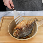 MSY BIGSUNNY Heavy Duty Fish Turner, Stainless Steel Slotted Turner with Pakkawood Handle, 4X13 Inches