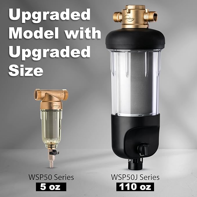 iSpring WSP50J Reusable Whole House Spin-Down Sediment Water Filter, Upgraded Jumbo Size, Large Capacity, 50-Micron Flushable Prefilter Filtration, 1" MNPT + 3/4" FNPT, Lead-Free Brass