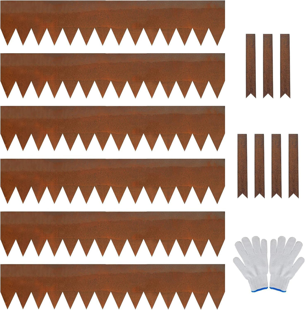 Worth Garden 6 Pack Cor-Ten Steel Landscape Edging w/Rust Patina Finish - 40" L x 8" H Strips - Hammer-in 14-Gauge Metal Corten Edging Border w/ 7 Clips & Gloves - Edge for Lawn Yard (20Ft Total)